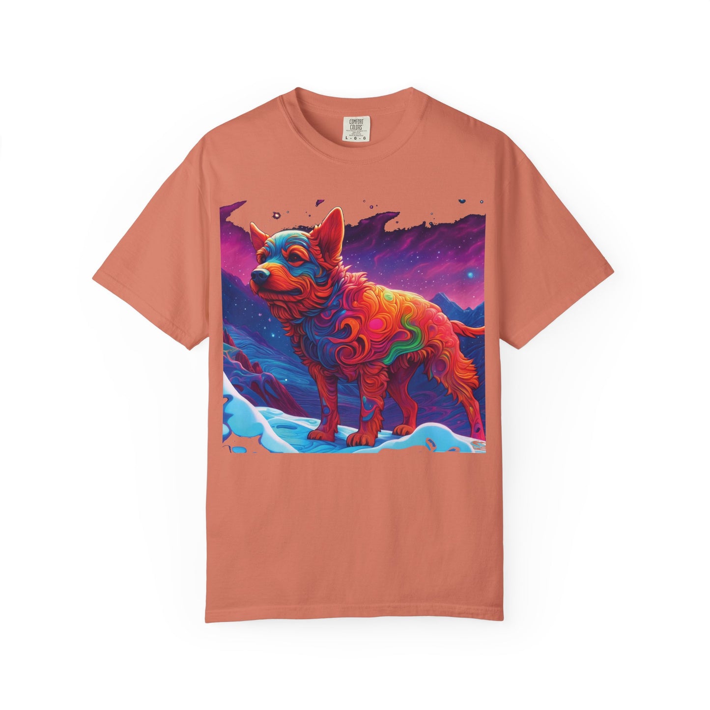 Psychedelic Fox Dog T-Shirt — Vibrant Neon Animal Art Tee (Includes PLURROUT.com Back Print)