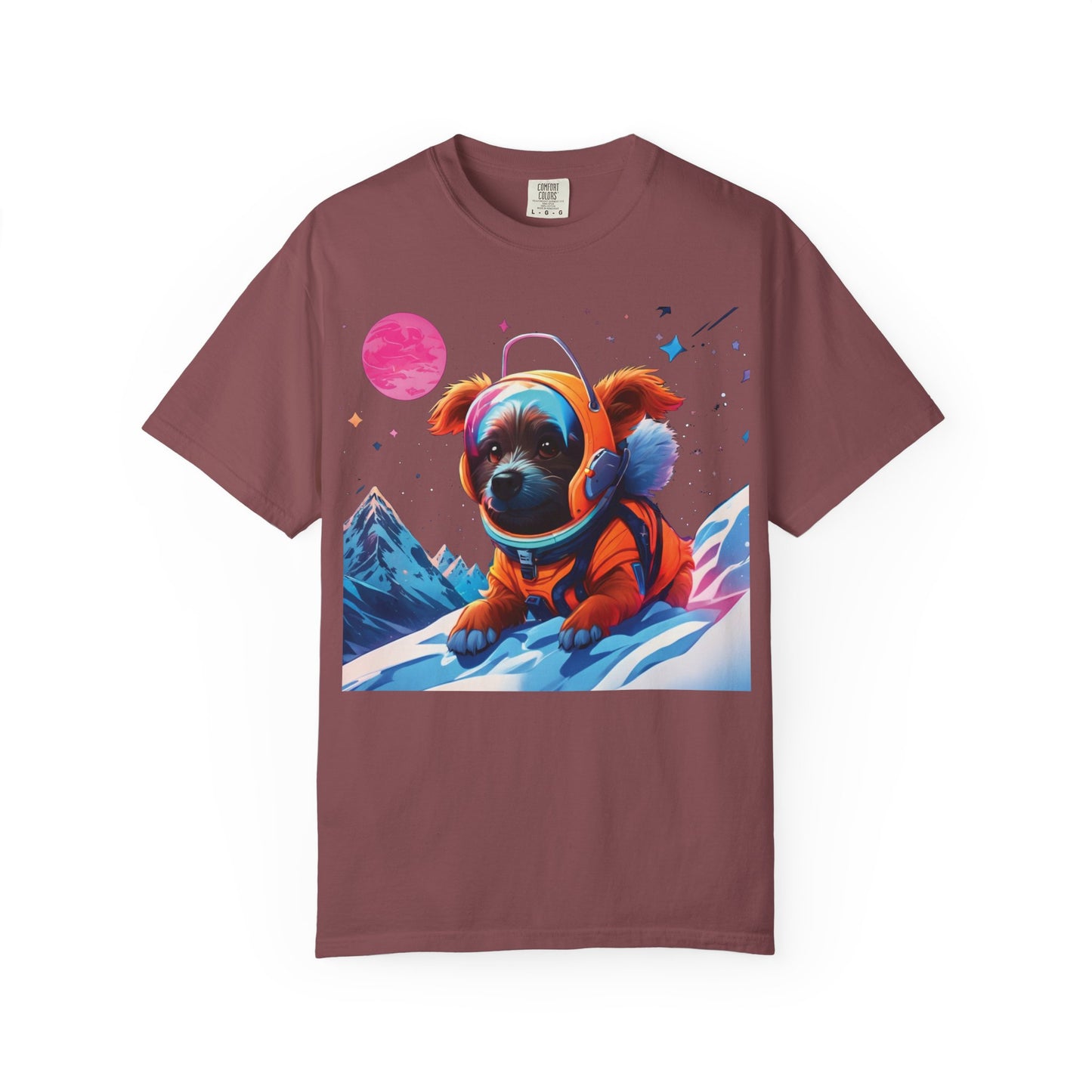 Astronaut Pug T-Shirt — Cute Space Dog Graphic Tee with PLUROUT.com Back Print