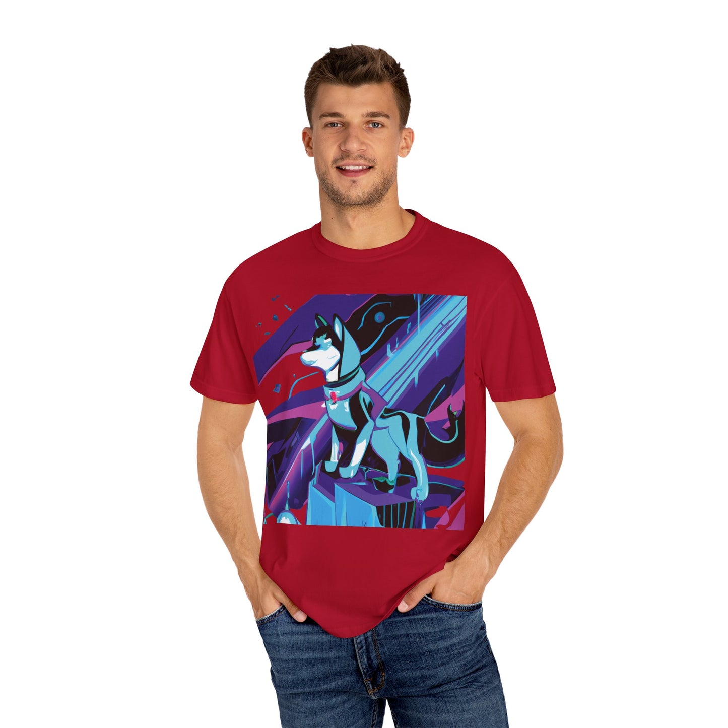 Arctic Husky Graphic T‑Shirt — Neon Cyber Wolf Design