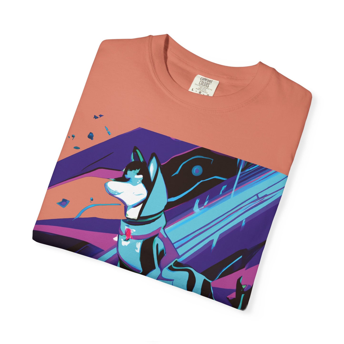 Arctic Husky Graphic T‑Shirt — Neon Cyber Wolf Design