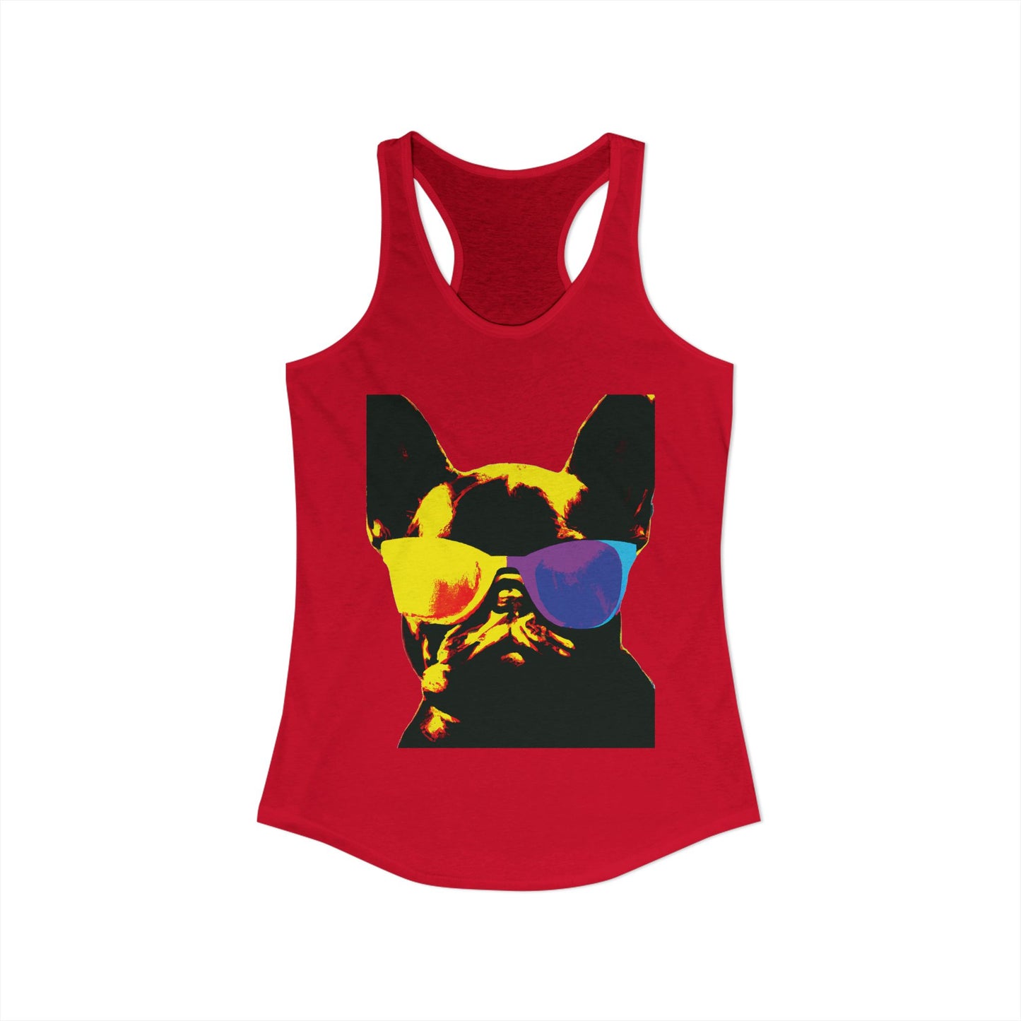 Gold Frenchie Graphic Racerback Tank — "Cool Glasses" French Bulldog Design