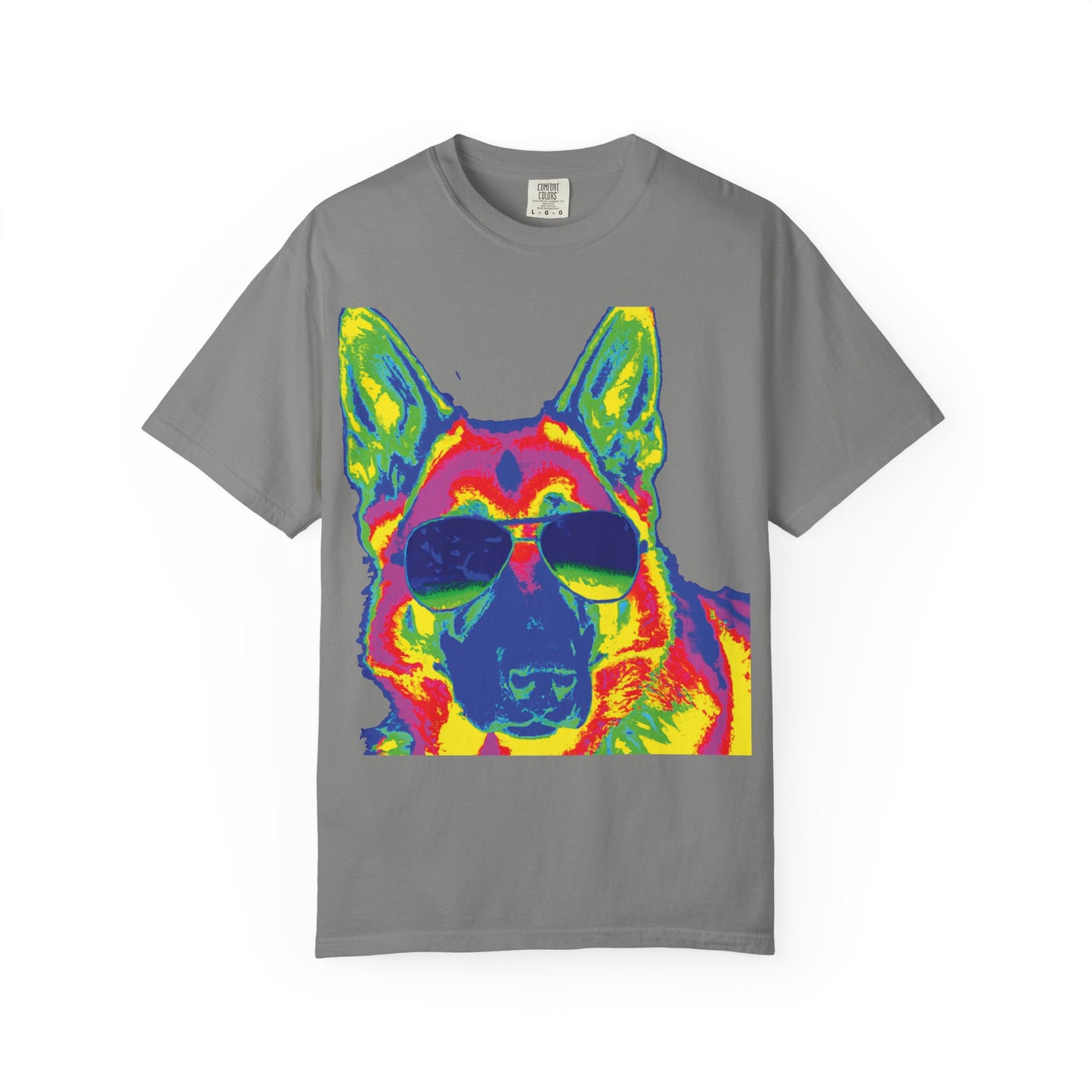Cool Neon German Shepherd T-Shirt — Sunglasses Dog Graphic Tee