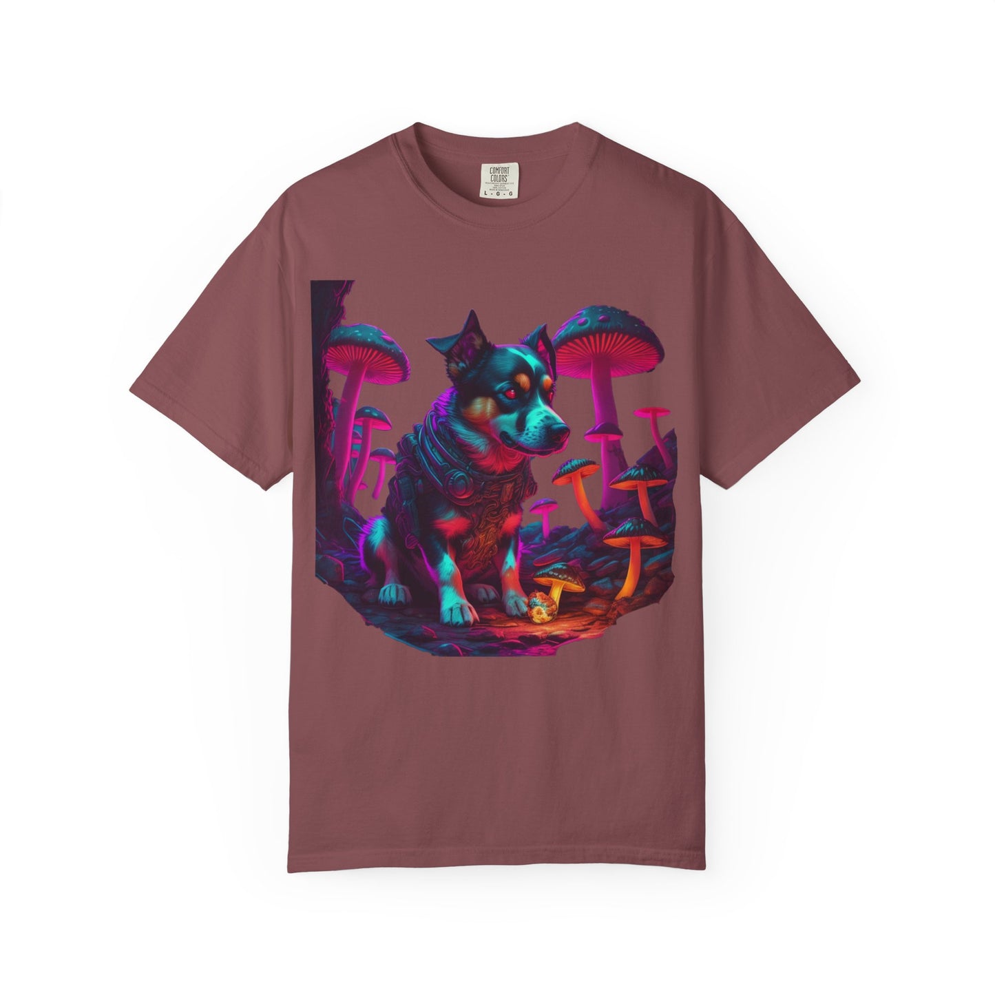 Psychedelic Husky T-Shirt — Neon Mushroom Dog Graphic Tee