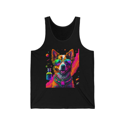 Vibrant Psychedelic Dog Tank Top – Colorful Corgi Art Graphic Tank
