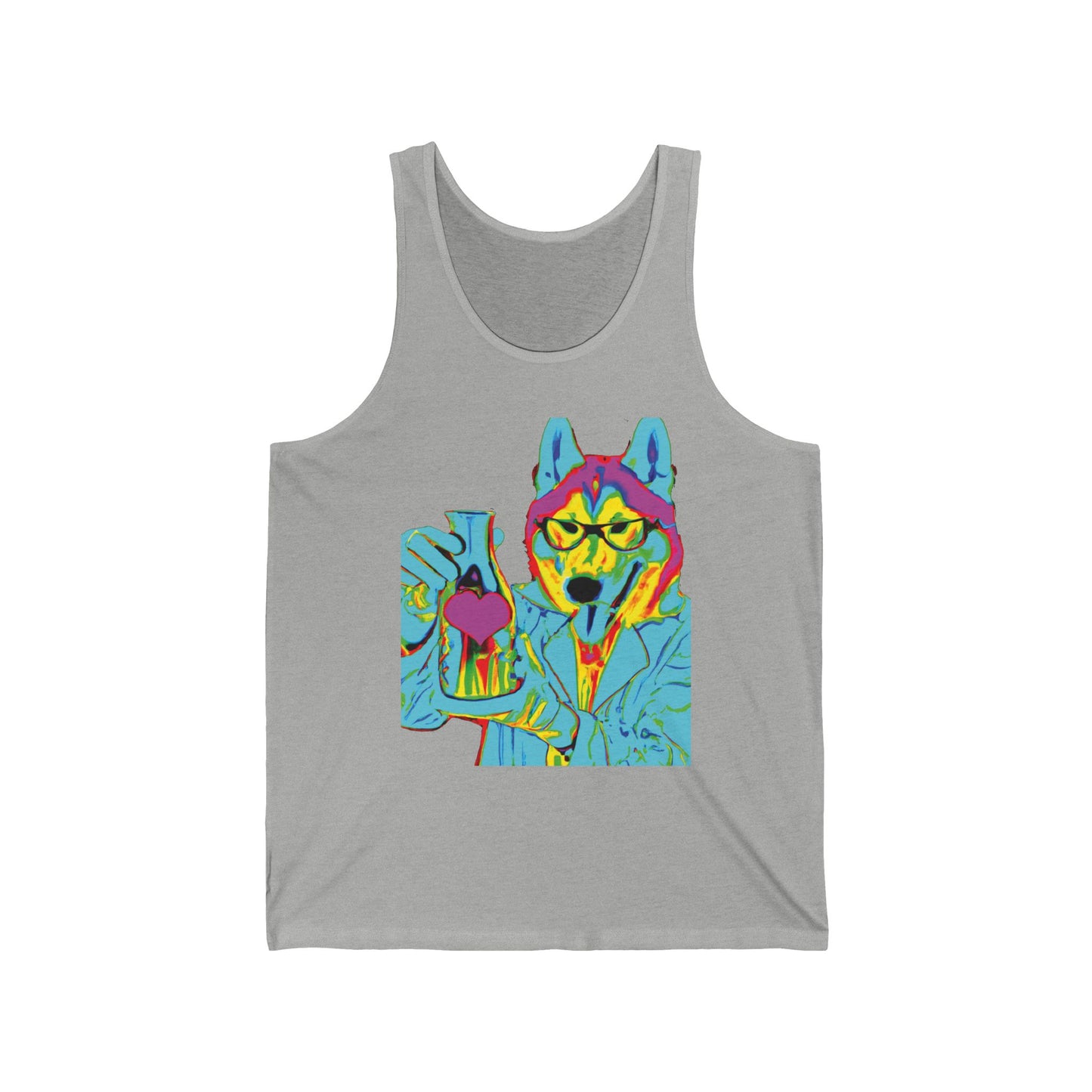 Vibrant Psychedelic Husky Tank Top — Neon Dog Art Graphic Tank