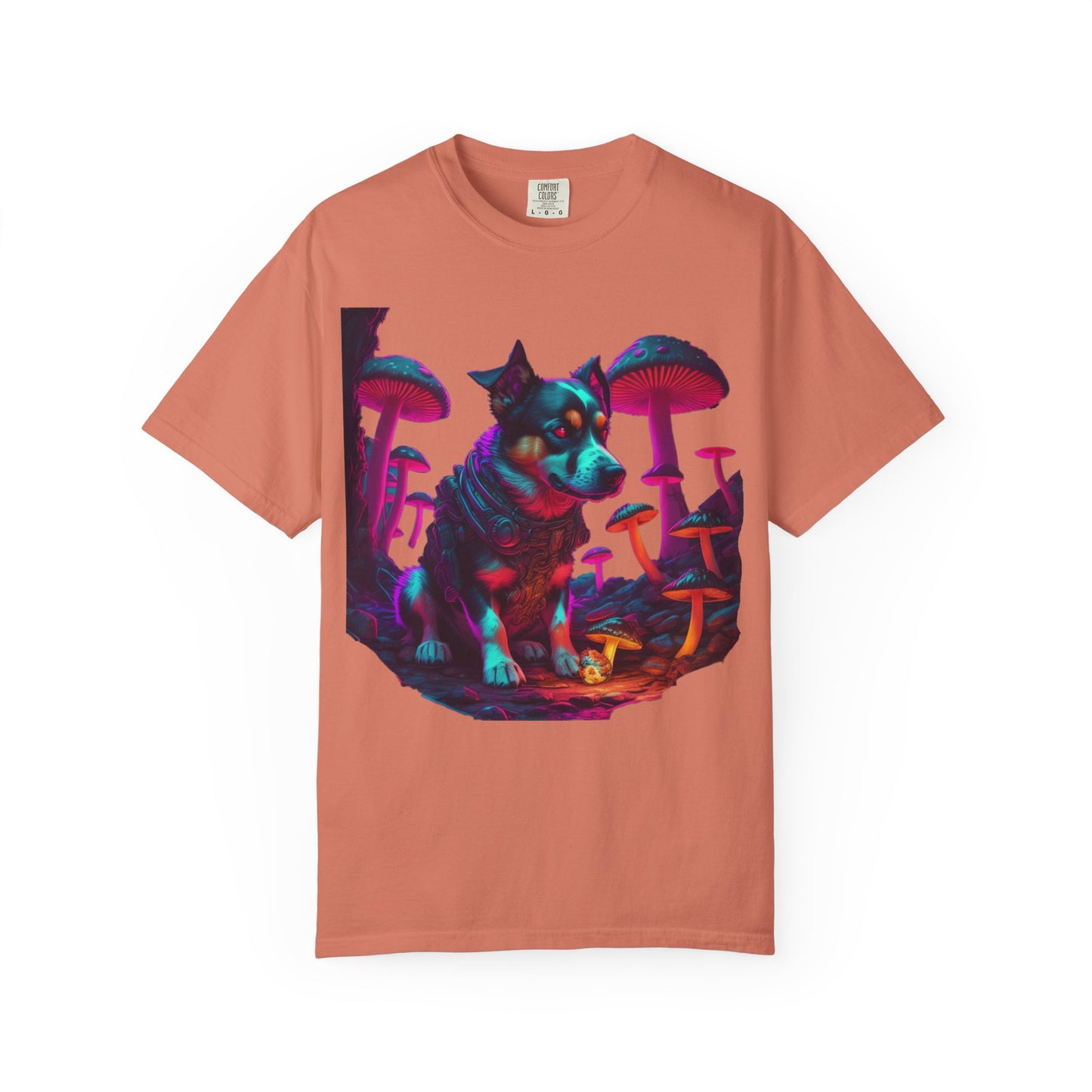 Psychedelic Husky T-Shirt — Neon Mushroom Dog Graphic Tee