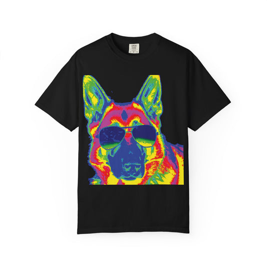 Cool Neon German Shepherd T-Shirt — Sunglasses Dog Graphic Tee