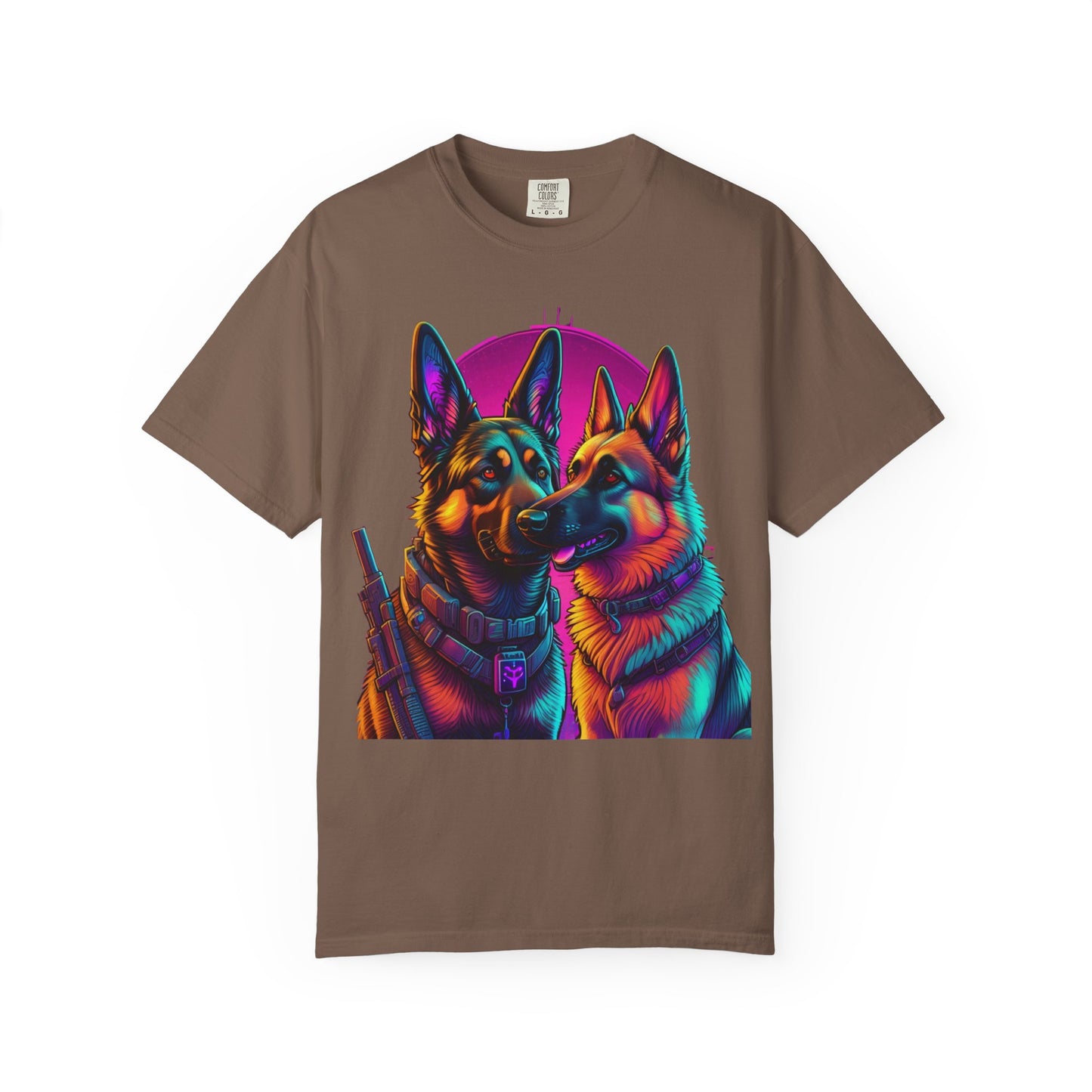 German Shepherd Duo T‑Shirt — Neon Retro K9 Art