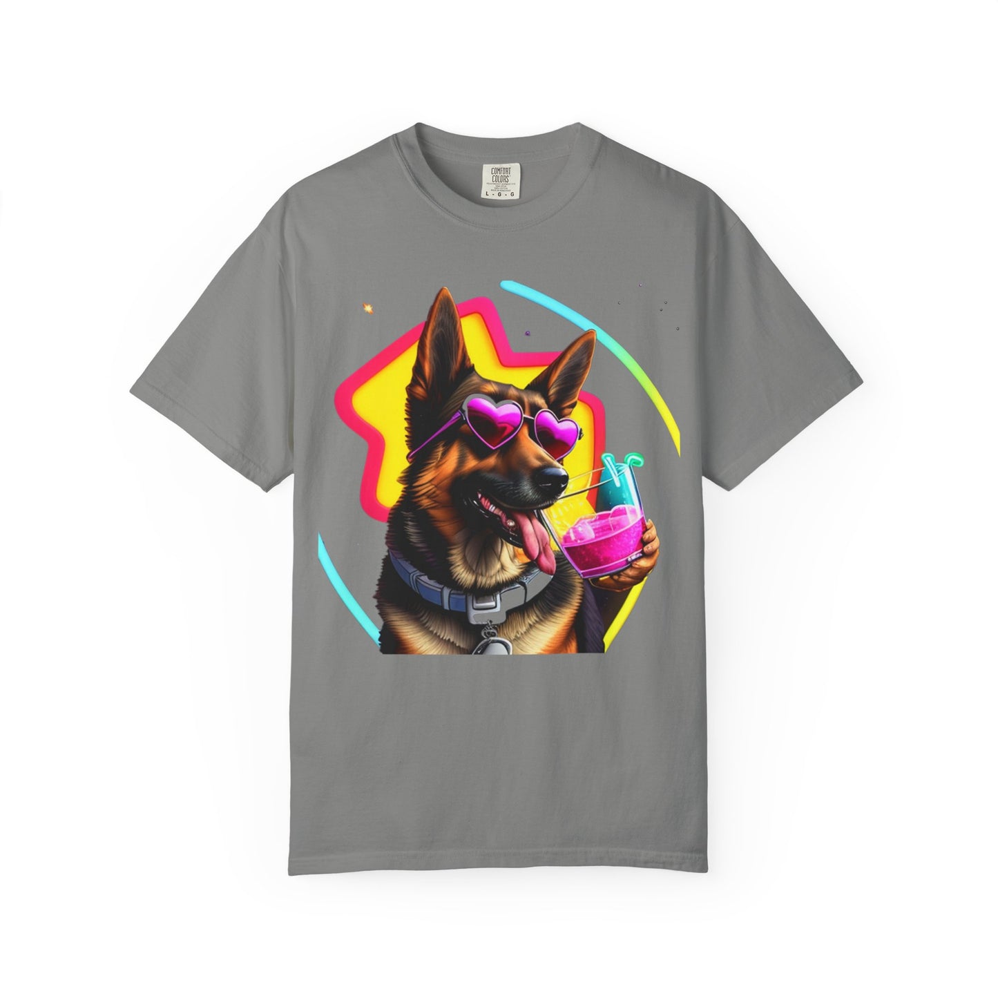 Dog Summer Tee — German Shepherd with Sunglasses & Drink