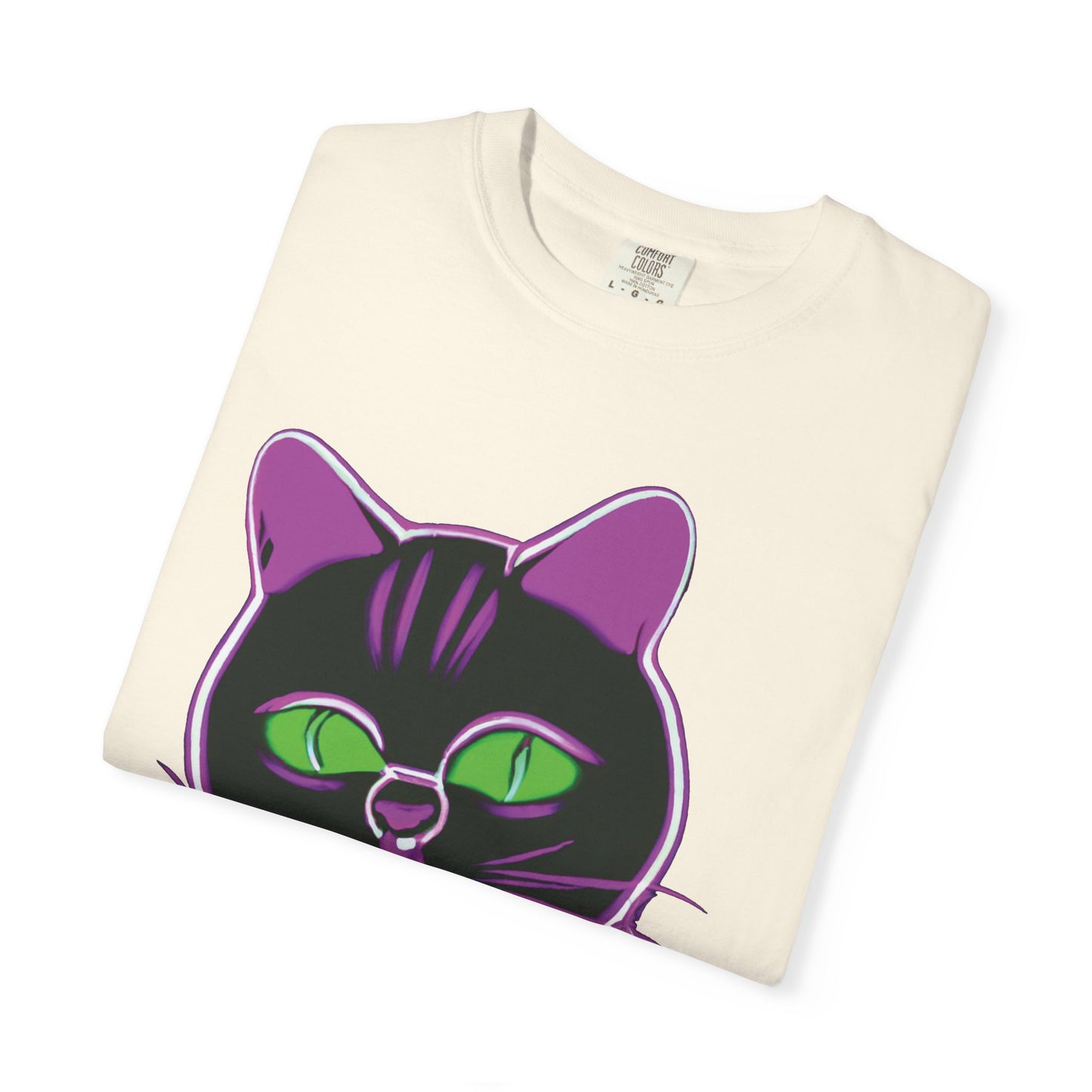 Neon Black Cat Graphic T-Shirt — Glow Green/Purple Cat Tee