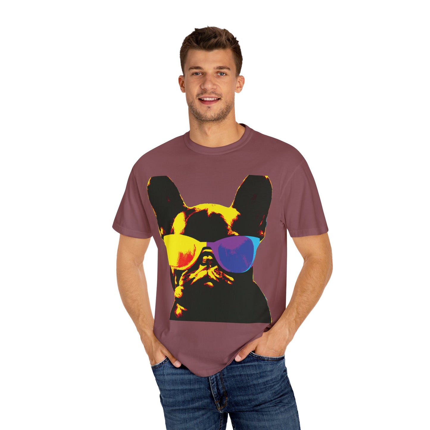 Colorful Sunglasses French Bulldog Tee (PlurOut.com Back Print)