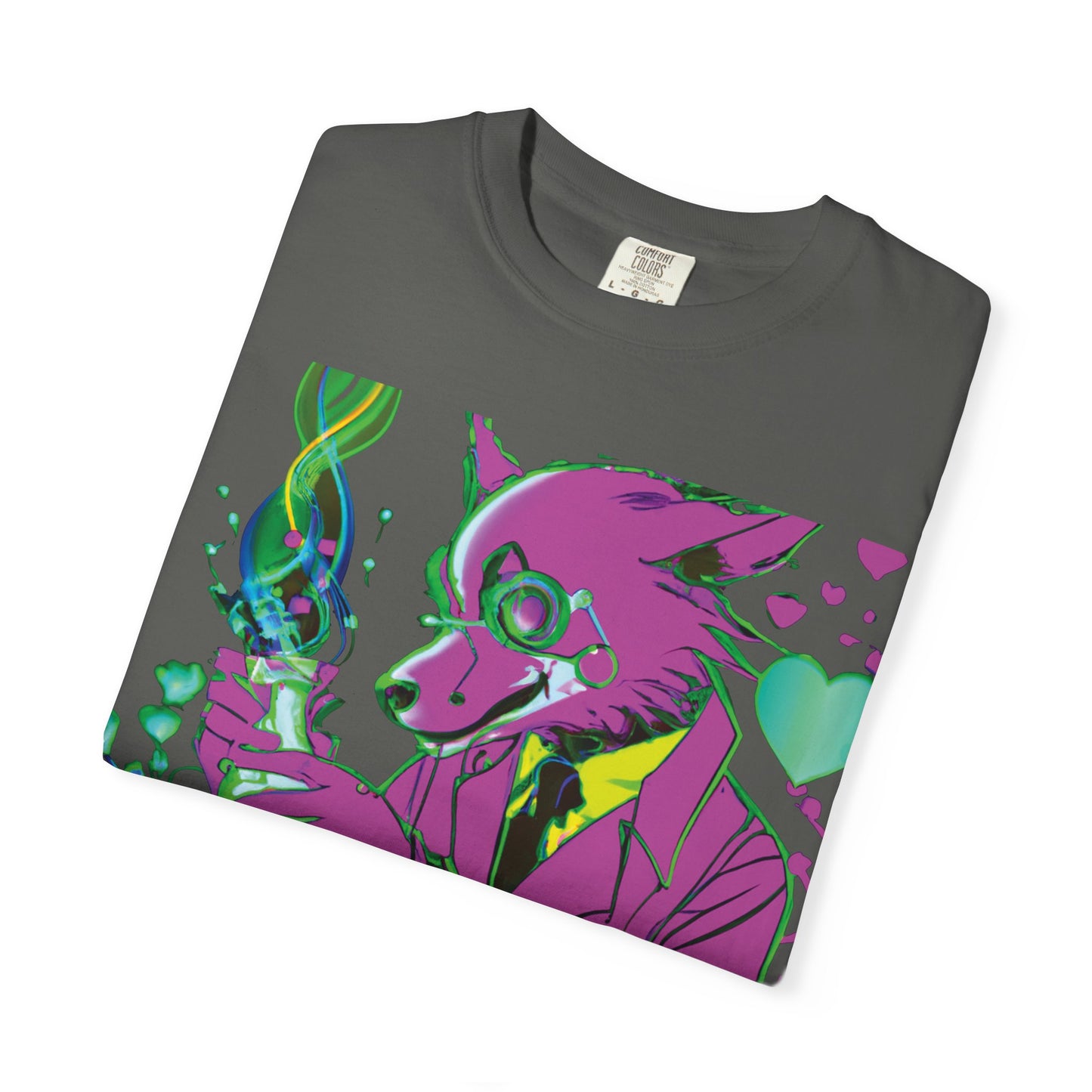 Wolf Chemist Graphic T-Shirt — Neon Vibe Animal Scientist Tee