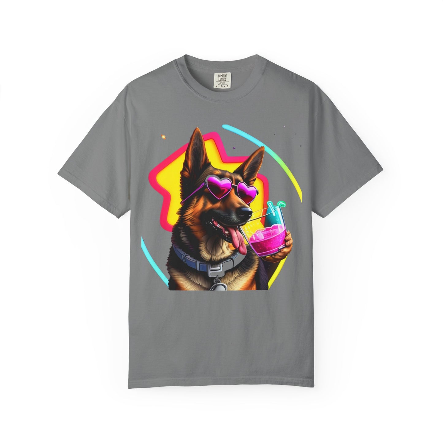 Dog Summer Tee — German Shepherd with Sunglasses & Drink
