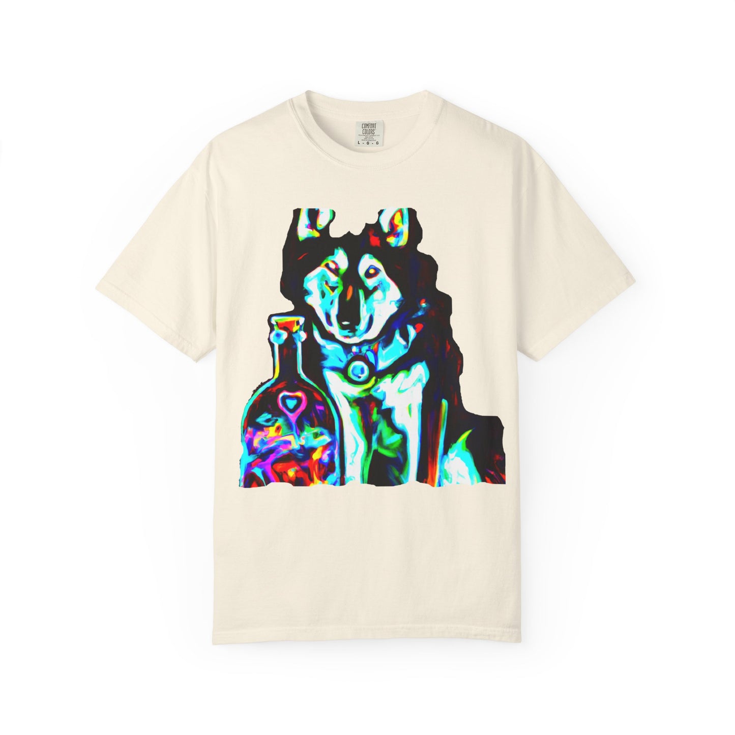 Psychedelic Husky T-Shirt — Colorful Neon Dog Graphic Tee
