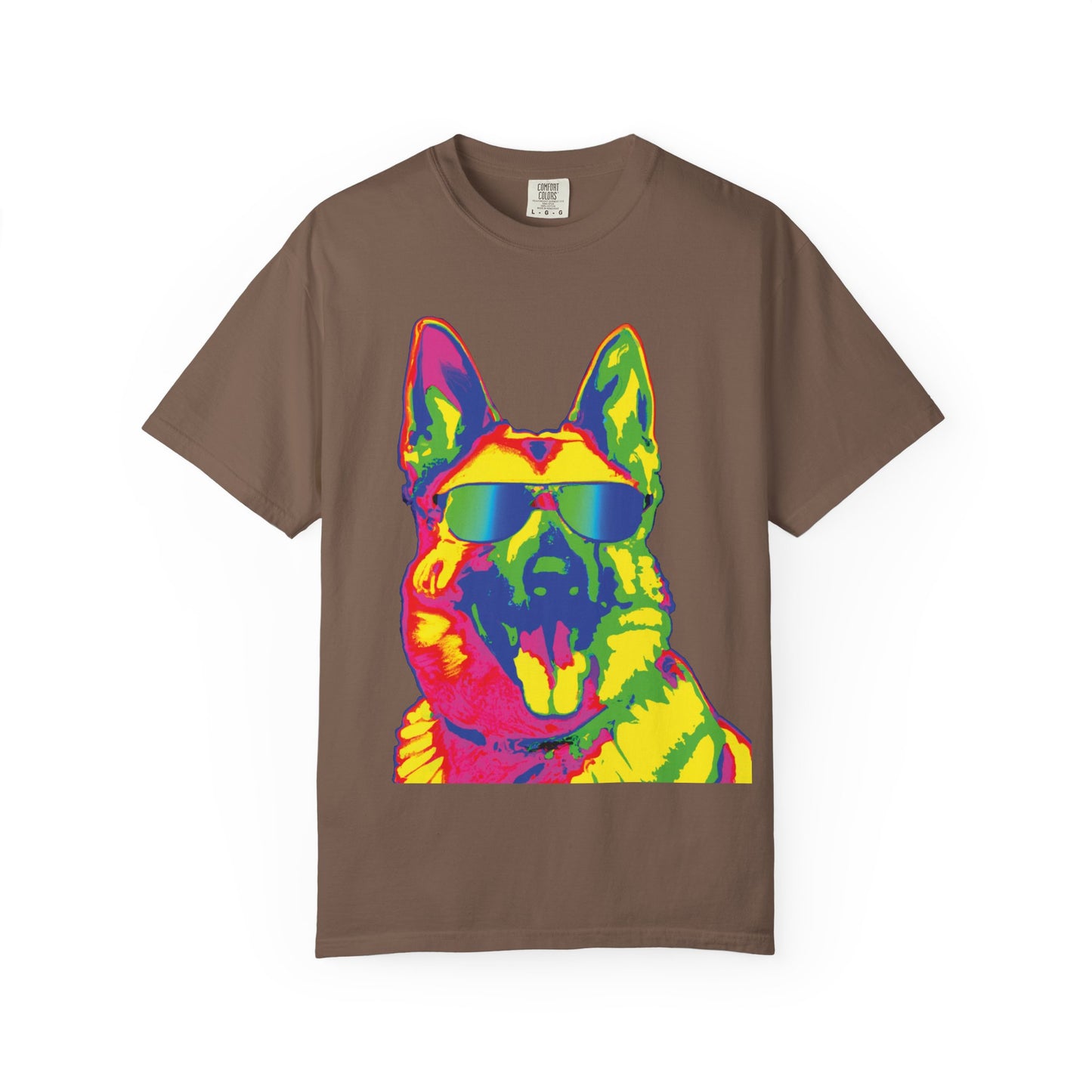 Retro Neon German Shepherd Tee — Cool Sunglasses Dog Graphic T-Shirt