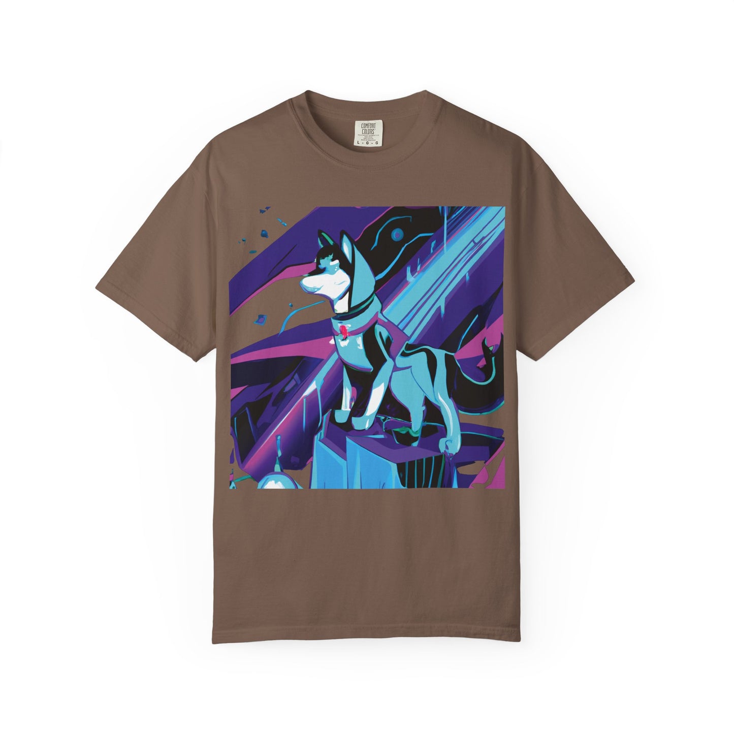 Arctic Husky Graphic T‑Shirt — Neon Cyber Wolf Design