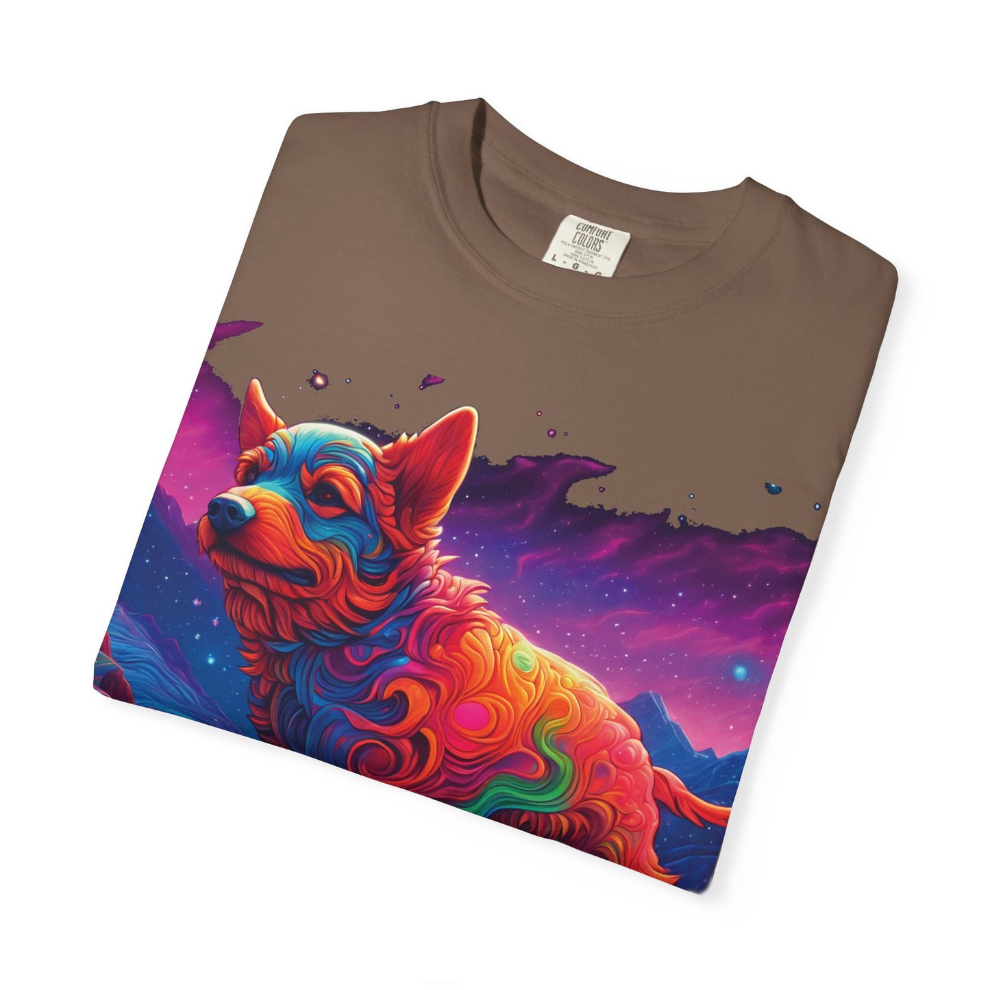 Psychedelic Fox Dog T-Shirt — Vibrant Neon Animal Art Tee (Includes PLURROUT.com Back Print)