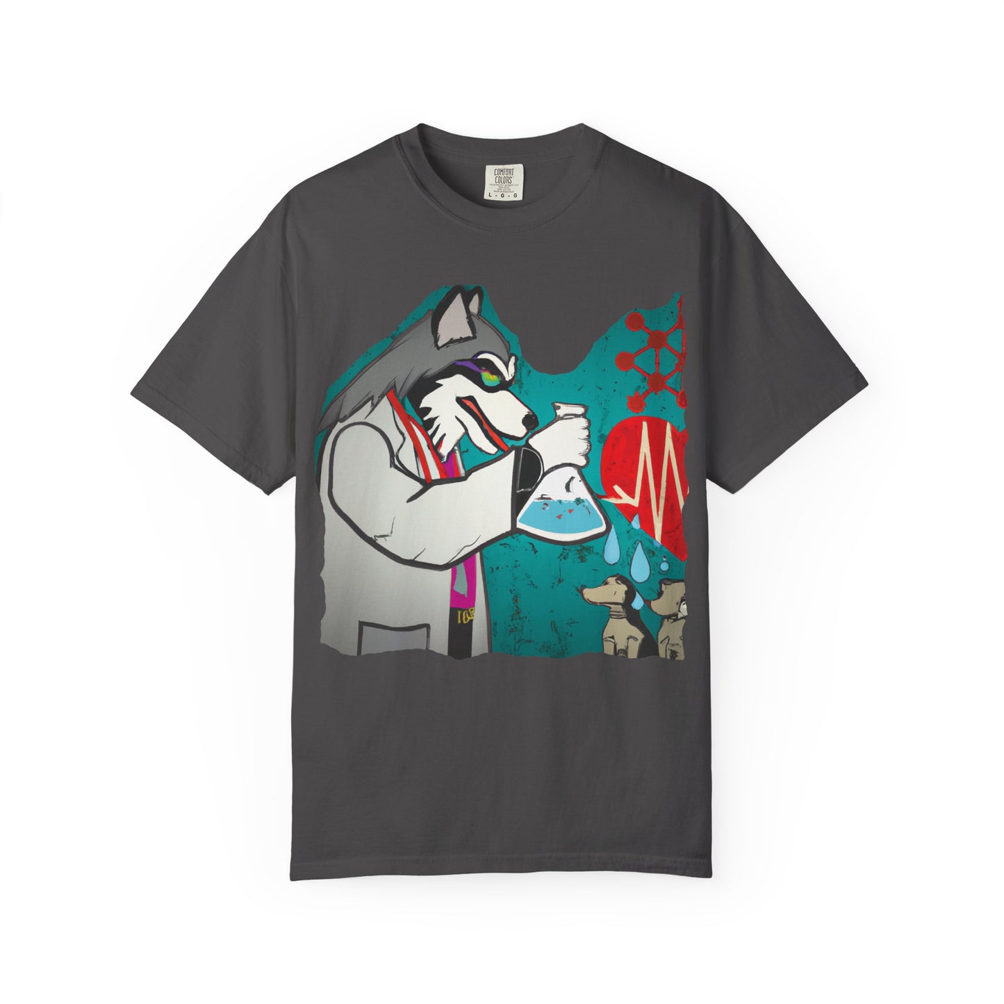 Scientist Wolf Graphic T-Shirt — 'PLUROUT.com' Back Print