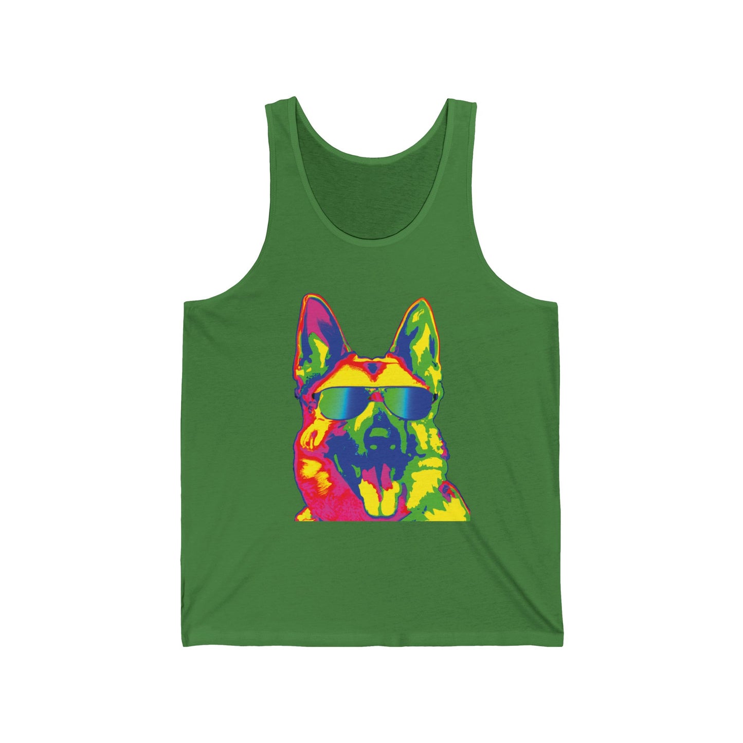 Colorful Neon German Shepherd Tank Top — Retro Dog Graphic Tank
