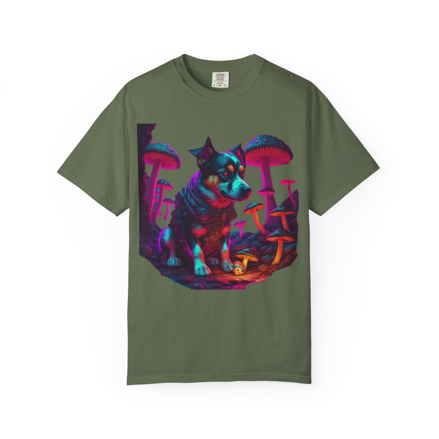 Psychedelic Husky T-Shirt — Neon Mushroom Dog Graphic Tee