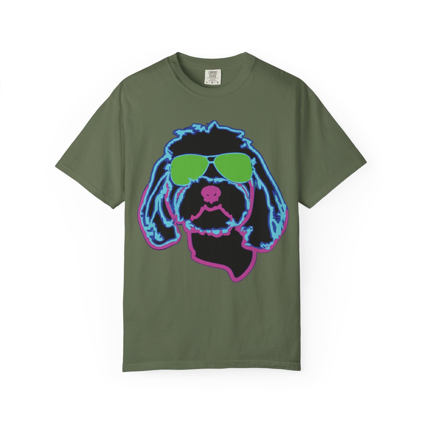 Retro Neon Dog T-Shirt — Cool Pup Sunglasses Graphic Tee