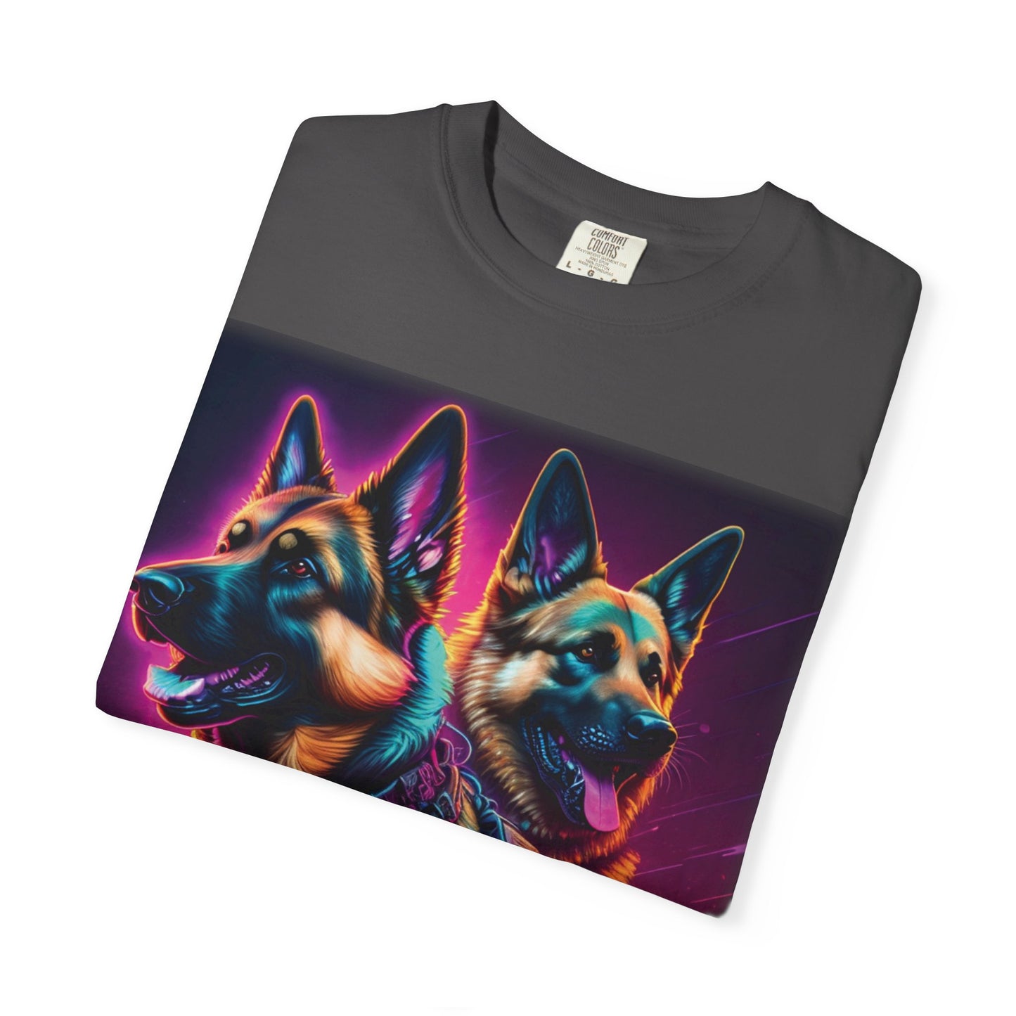 Neon K9 Duo T-Shirt — Cyber German Shepherds Graphic Tee