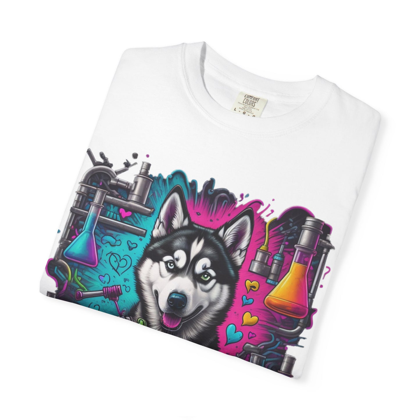 Husky Lab Graphic T-Shirt — Neon Science Dog Tee