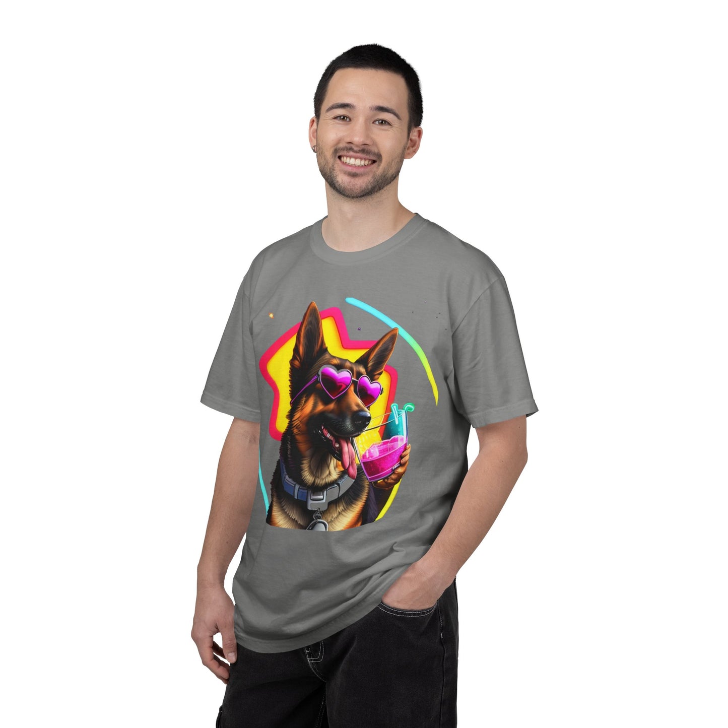 Dog Summer Tee — German Shepherd with Sunglasses & Drink