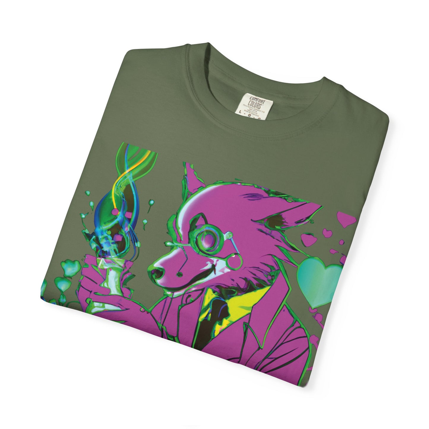 Wolf Chemist Graphic T-Shirt — Neon Vibe Animal Scientist Tee