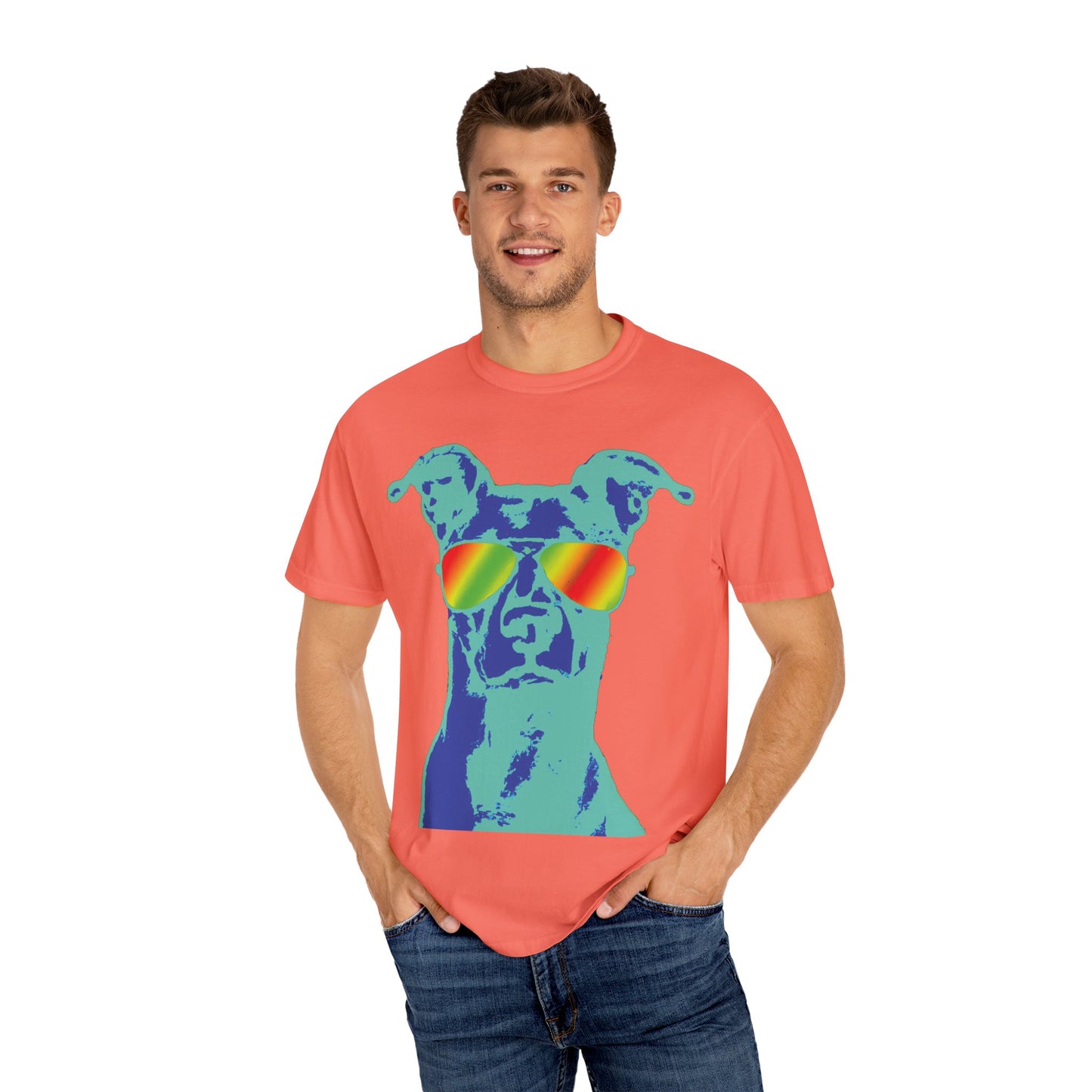 Cool Dog Graphic Tee — Rainbow Sunglasses Pitbull T‑Shirt