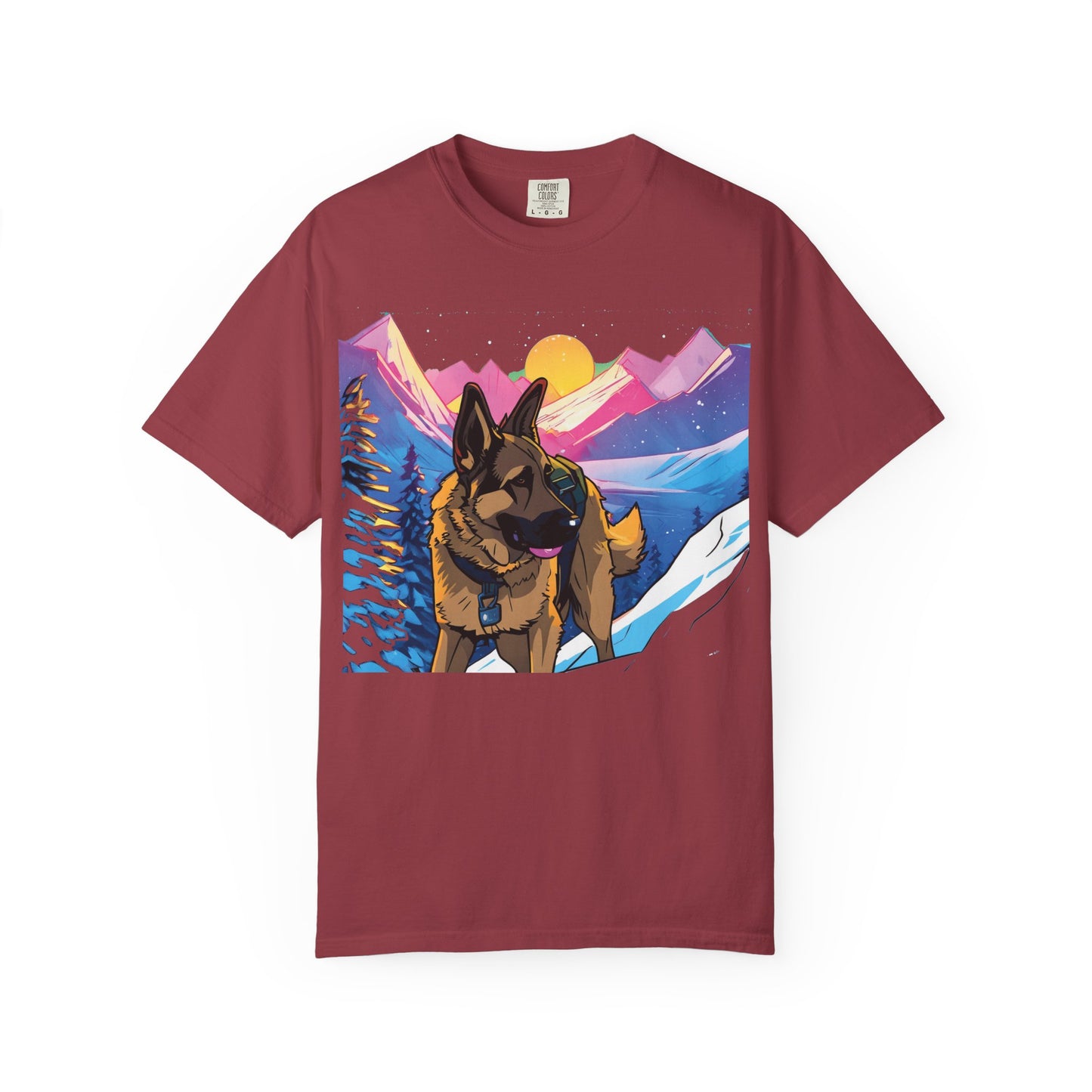 German Shepherd Mountain Sunset T-Shirt — Scenic Dog Graphic Tee
