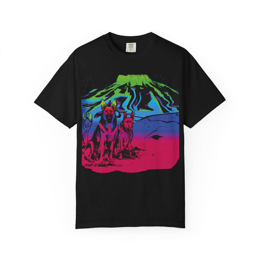 Psychedelic Volcano Dogs T-Shirt — Neon Mountain Graphic Tee