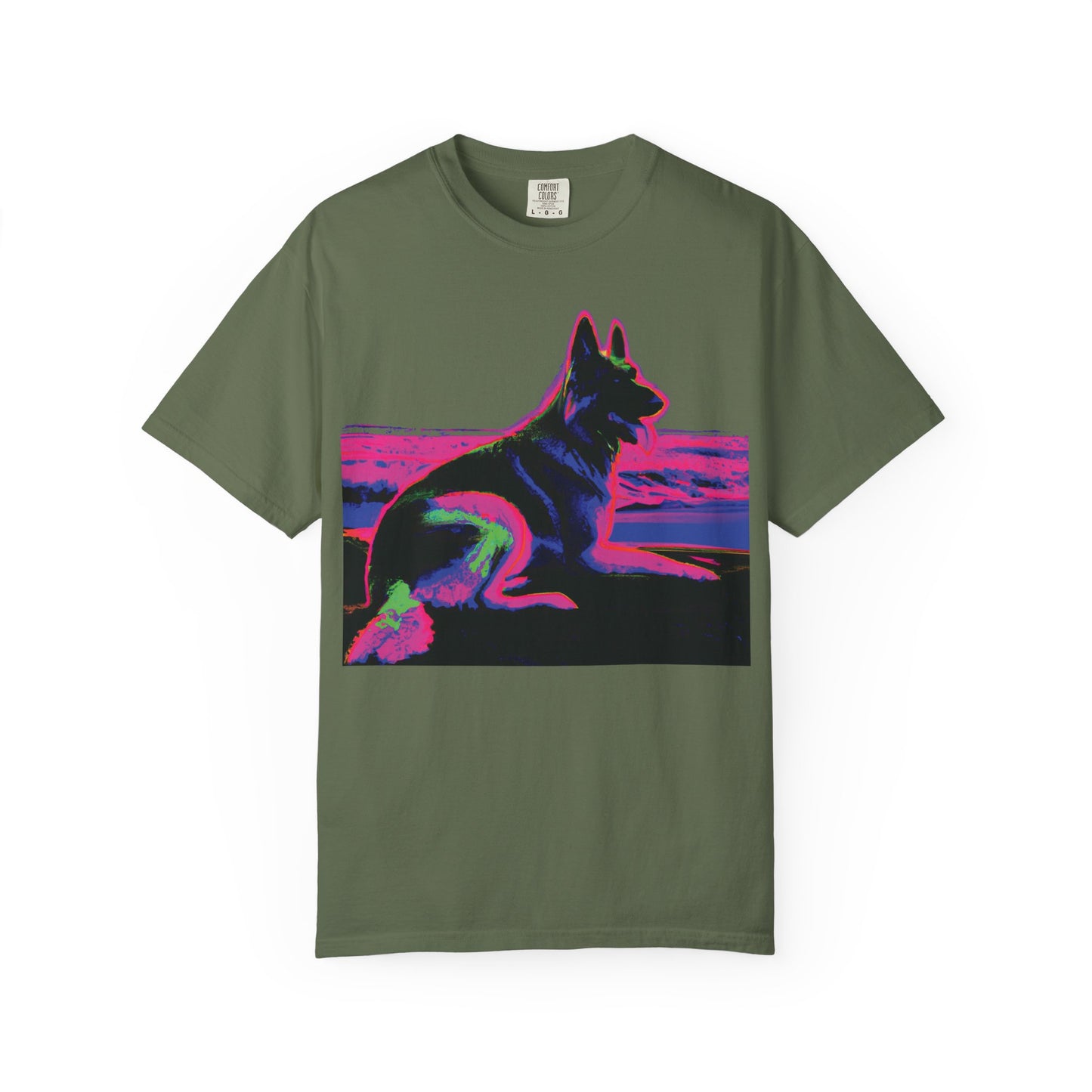 German Shepherd Sunset T-Shirt — Neon Pop Dog Graphic Tee