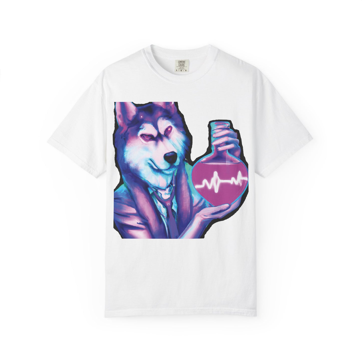 Husky Chemist T-Shirt — Neon Vial Heartbeat Graphic Tee