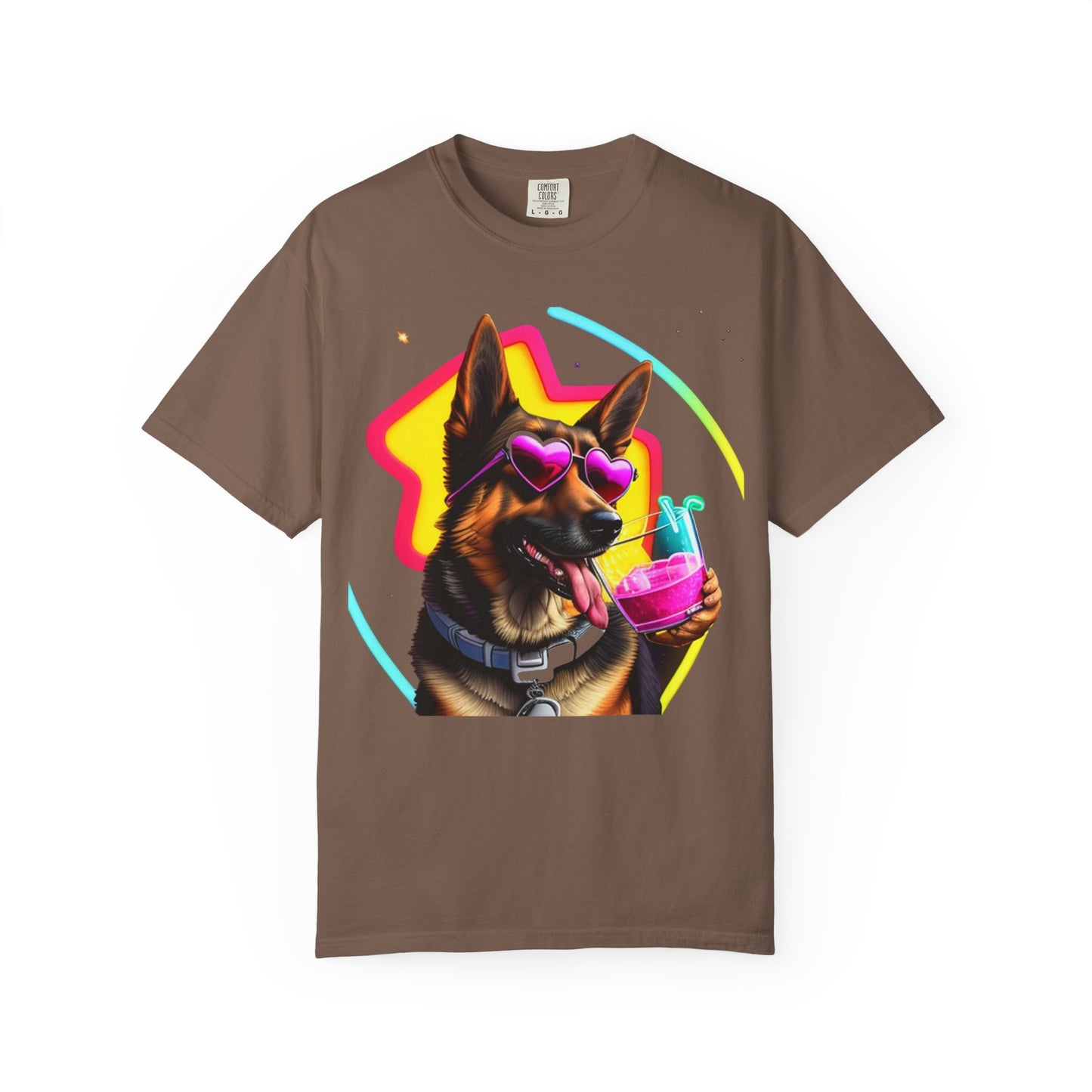 Dog Summer Tee — German Shepherd with Sunglasses & Drink
