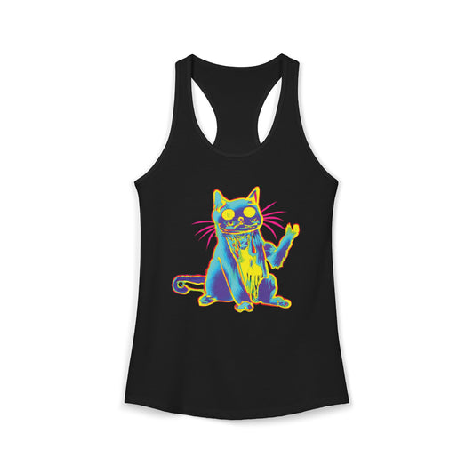 Trippy Cat 'Hi' Racerback Tank — Women's Graphic Tank Top