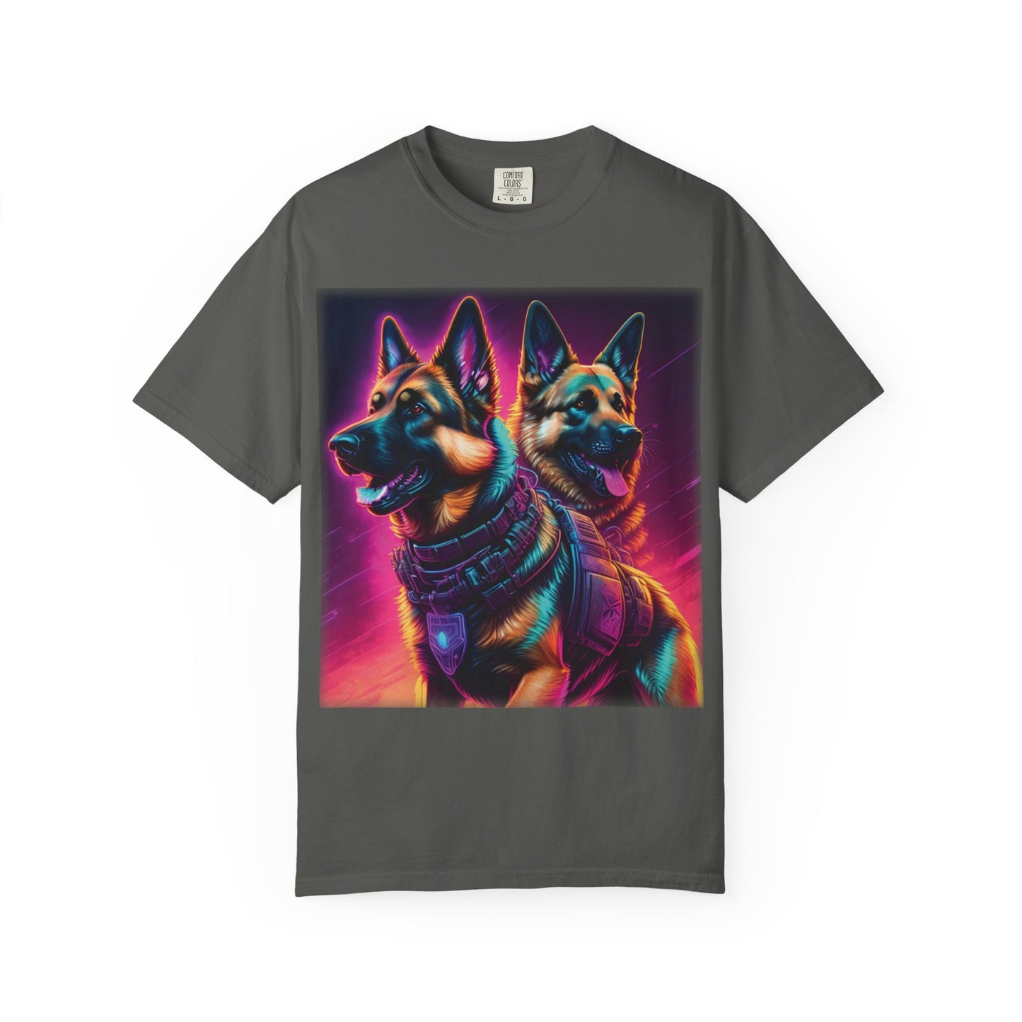 Neon K9 Duo T-Shirt — Cyber German Shepherds Graphic Tee