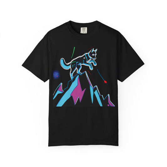 Mountain Wolf Graphic T-Shirt — Neon Retro Climber Design