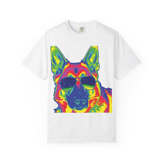 Cool Neon German Shepherd T-Shirt — Sunglasses Dog Graphic Tee