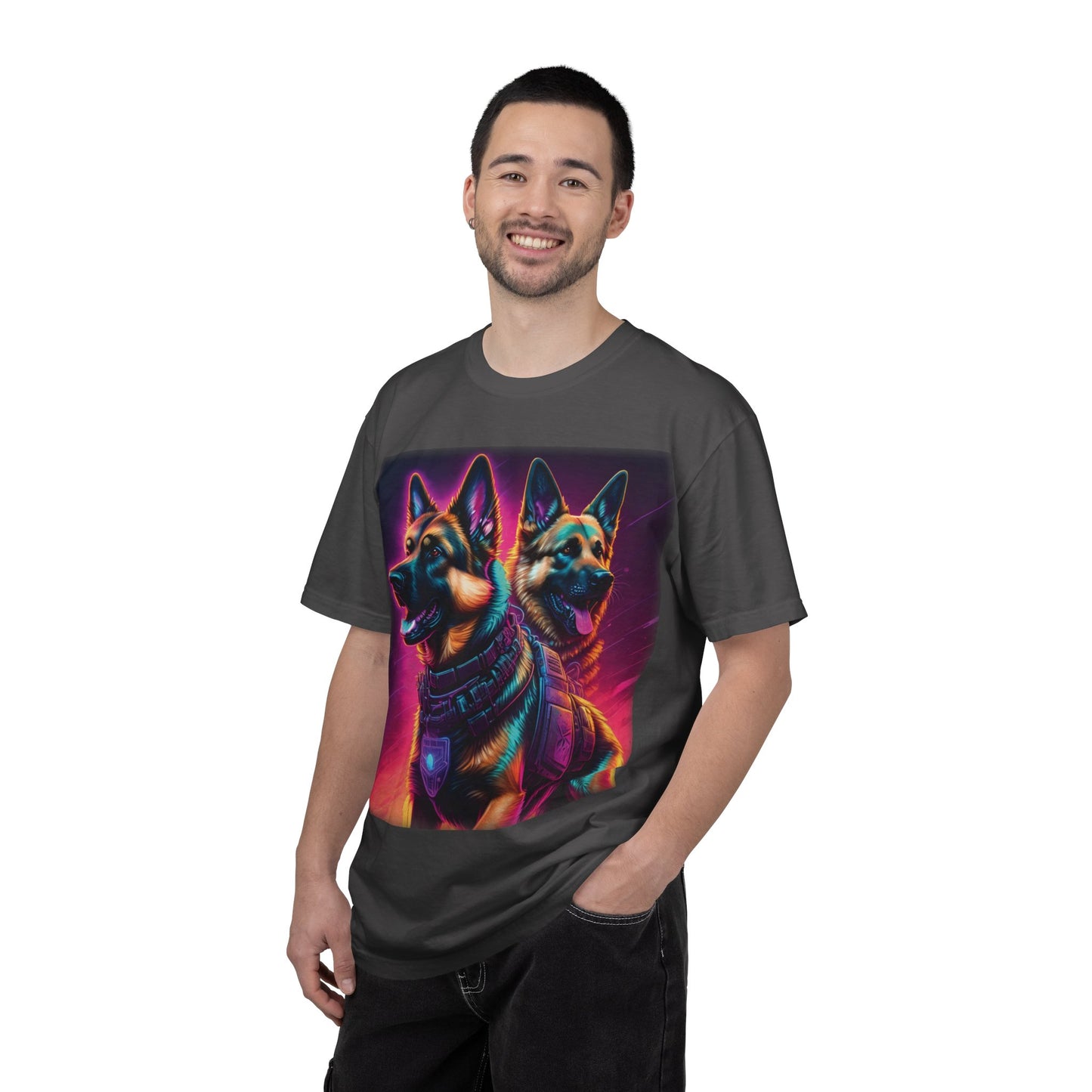 Neon K9 Duo T-Shirt — Cyber German Shepherds Graphic Tee