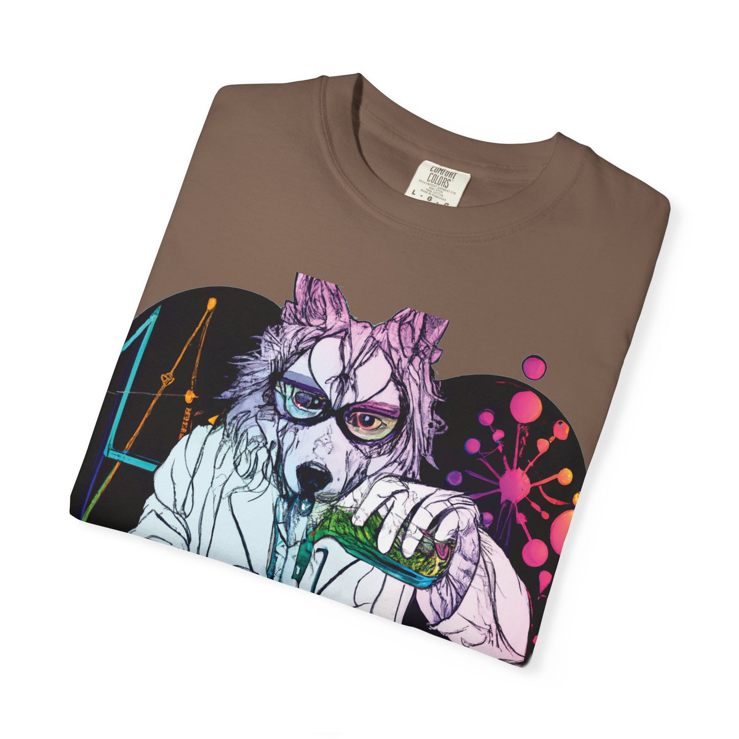 Science Wolf Heart T-Shirt — Colorful Mad Scientist Wolf Graphic Tee