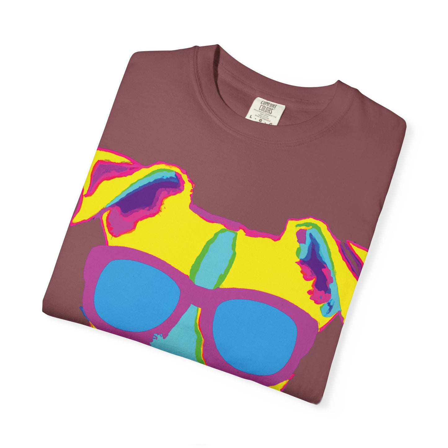 Dog Sunglasses Tee — Colorful Pop Art Dog T-Shirt (PLURout.com Back)
