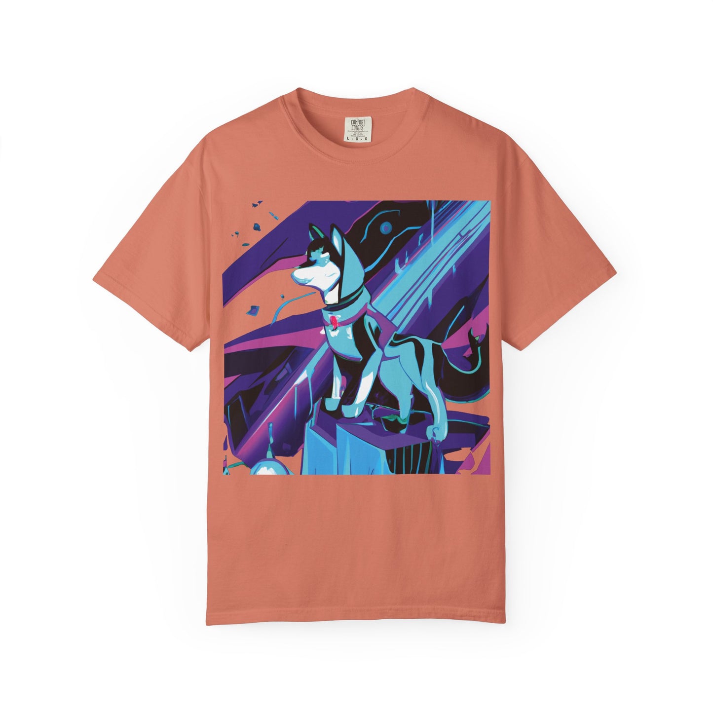 Arctic Husky Graphic T‑Shirt — Neon Cyber Wolf Design