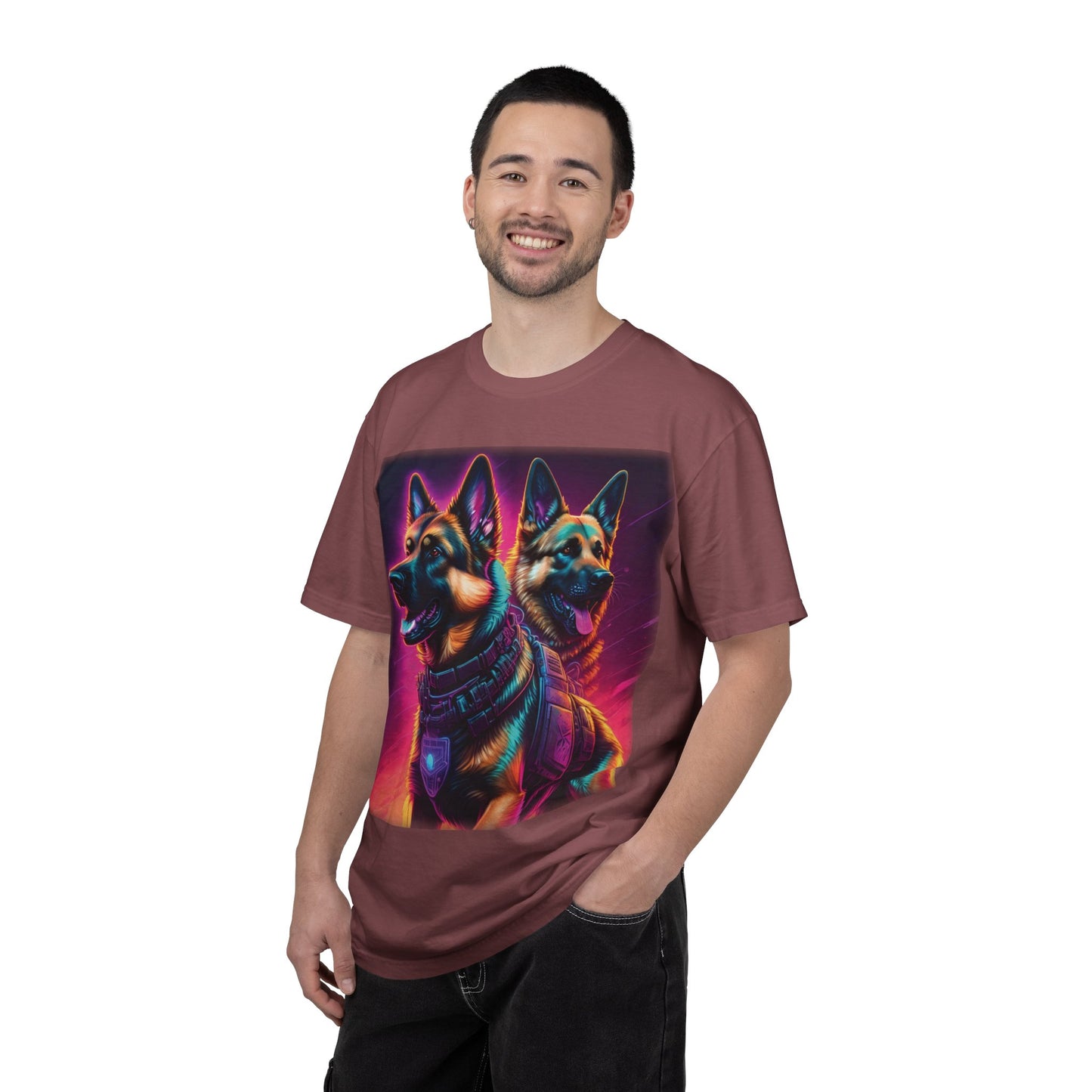 Neon K9 Duo T-Shirt — Cyber German Shepherds Graphic Tee