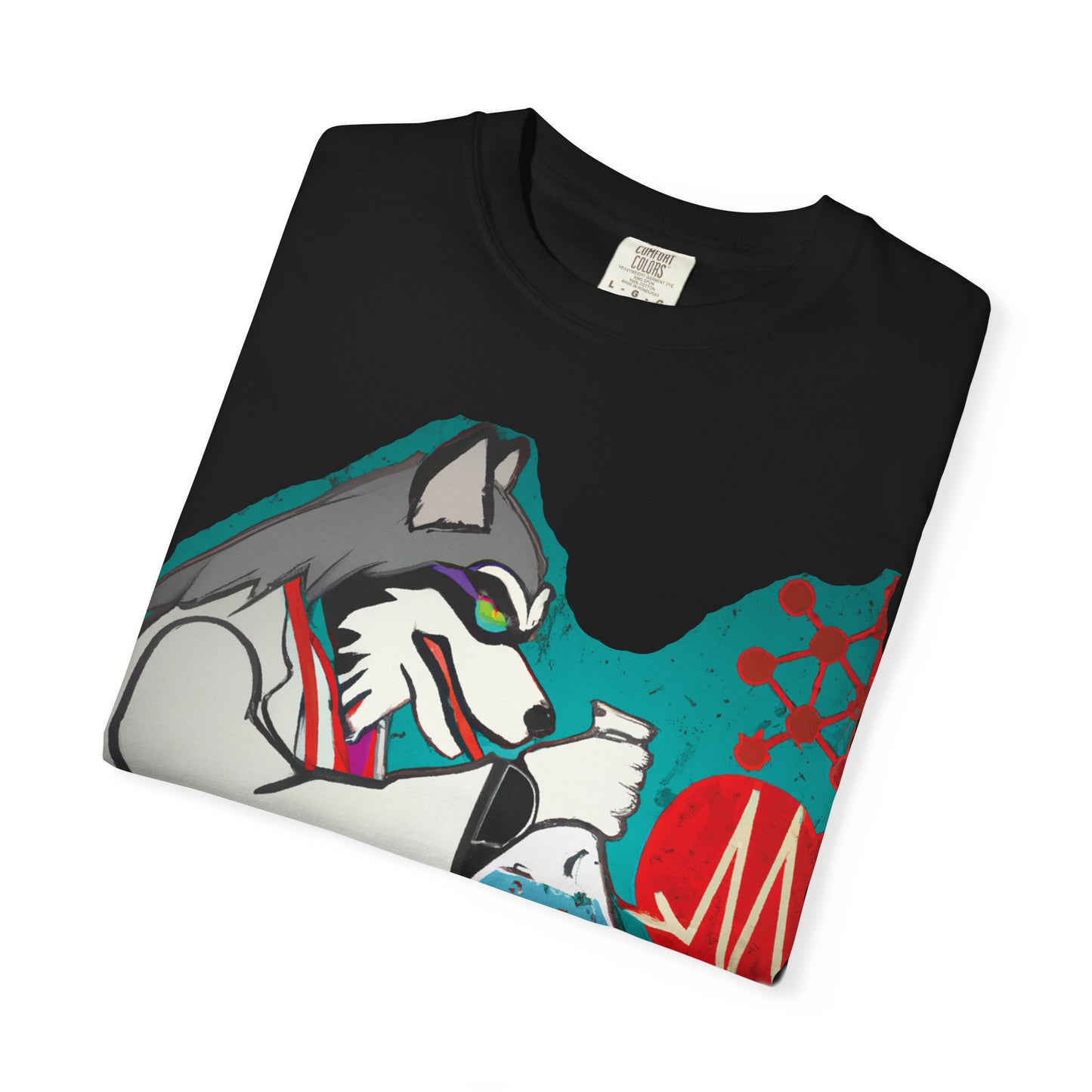 Scientist Wolf Graphic T-Shirt — 'PLUROUT.com' Back Print