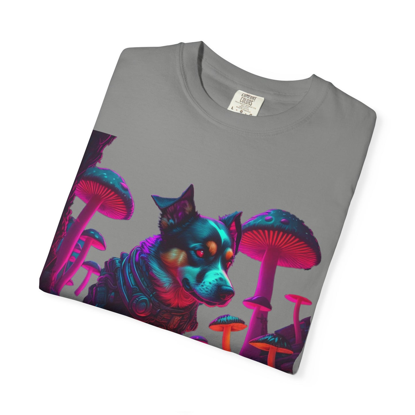 Psychedelic Husky T-Shirt — Neon Mushroom Dog Graphic Tee