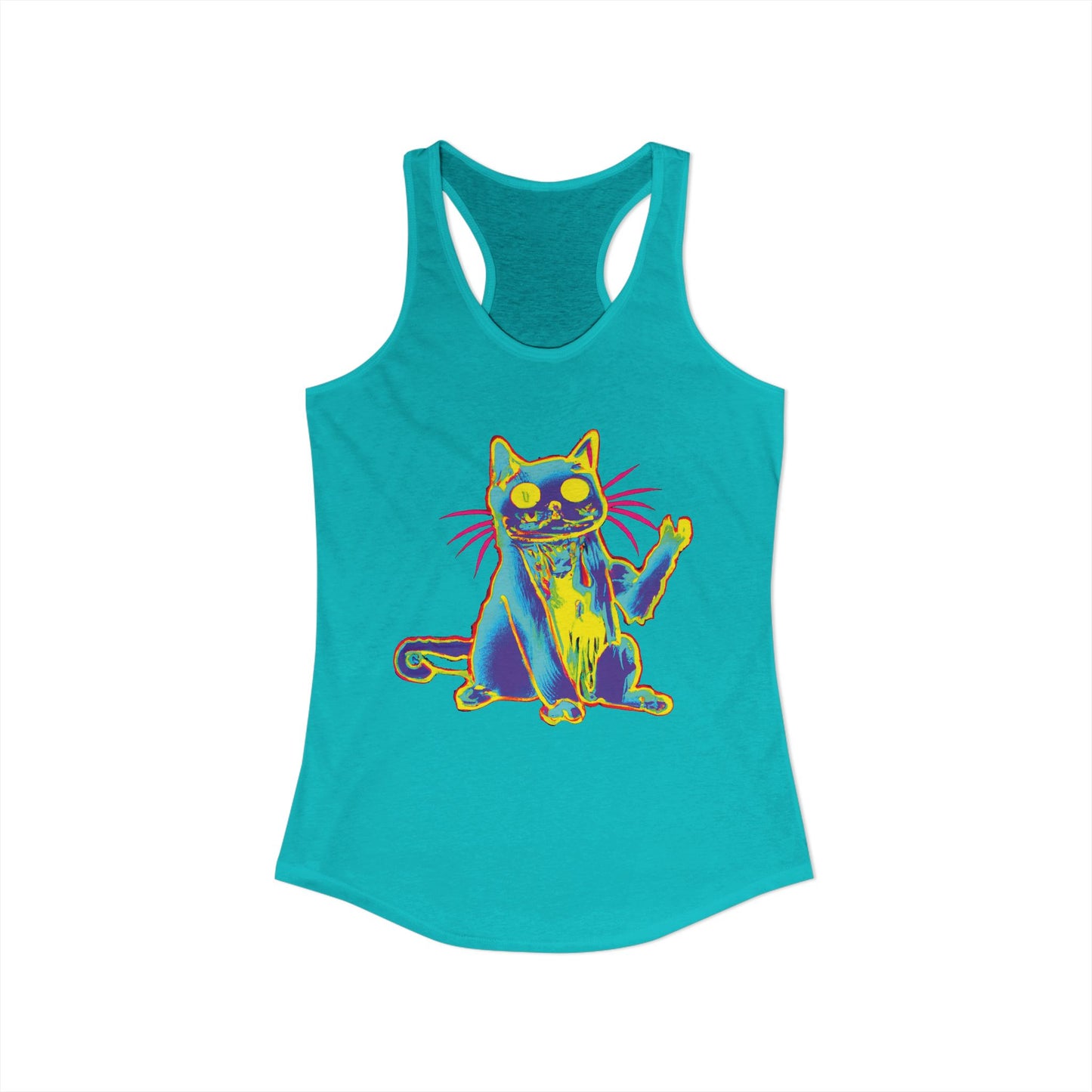 Trippy Cat 'Hi' Racerback Tank — Women's Graphic Tank Top