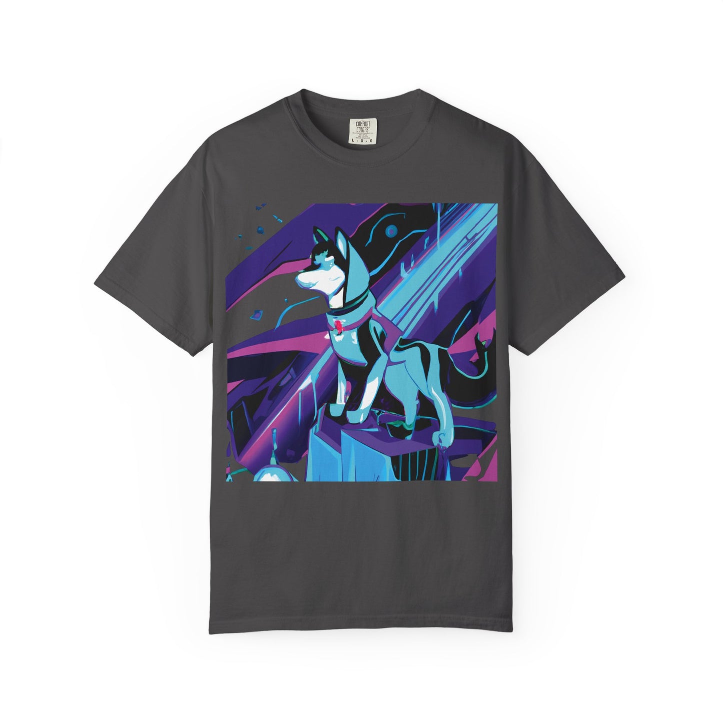 Arctic Husky Graphic T‑Shirt — Neon Cyber Wolf Design