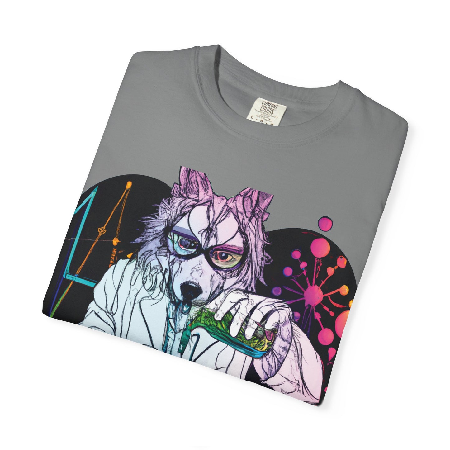 Science Wolf Heart T-Shirt — Colorful Mad Scientist Wolf Graphic Tee