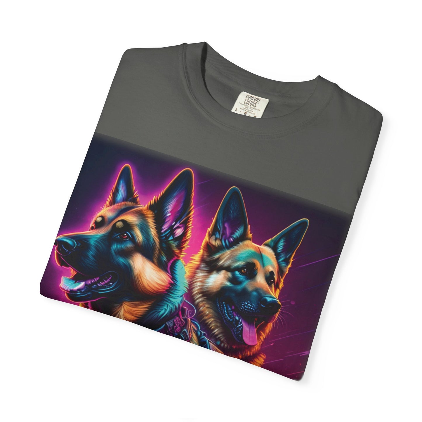 Neon K9 Duo T-Shirt — Cyber German Shepherds Graphic Tee